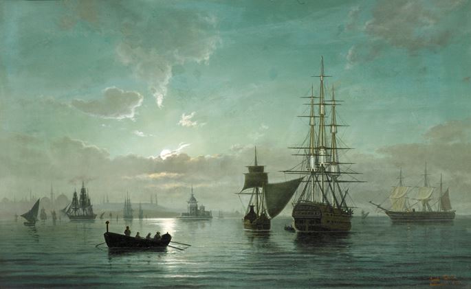 Emile Valentin - Ships at Night, Constantinople | MasterArt
